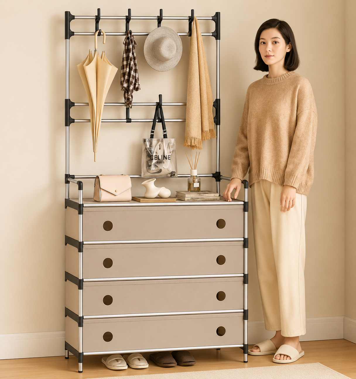 4 Layer Dust Proof Shoe Rack With Multi Layer Storage